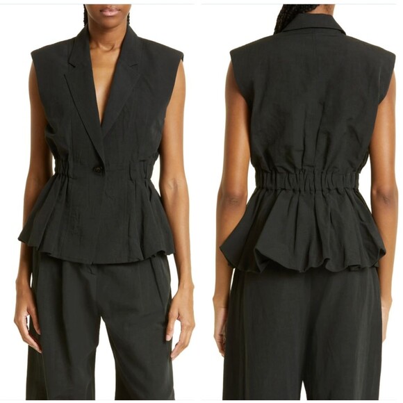 Ulla Johnson Beatriz Cotton Linen Silk Blend Vest Blazer Top Black Sz M - Picture 1 of 9